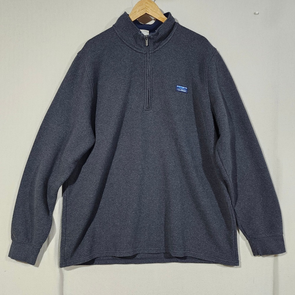 LL Bean Mens XL-Tall Charcoal Gray Ribbed Quarter Zip Pullover Sweater 521045